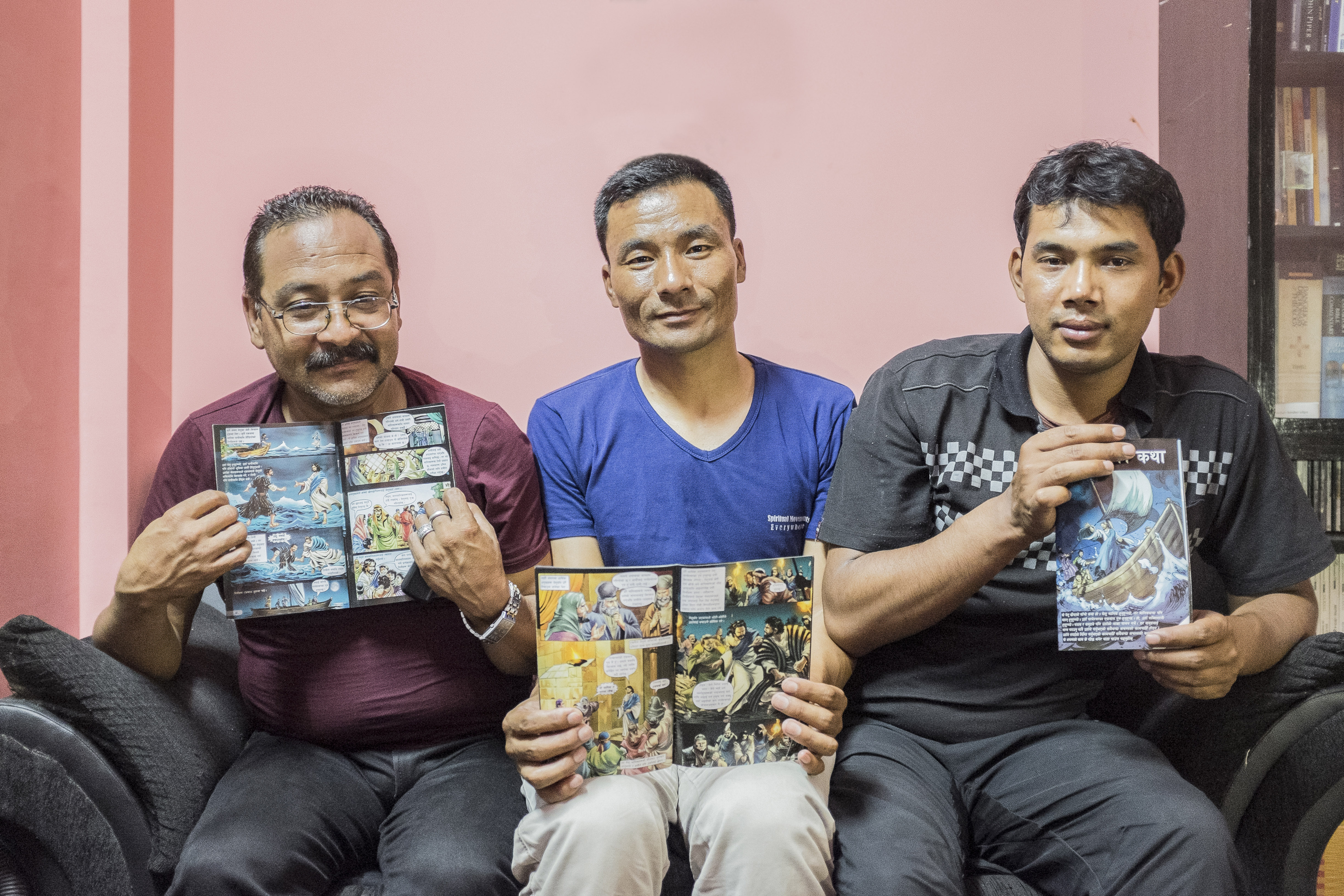 Bimal Shahi, Prakash Pradhan and Shakti Pakhrin of the Charikot group spent together 9 days in jail accused of illegal conversation because of the distribution of a small pamphlet "The Great story" with the story of Jesus explained for children
