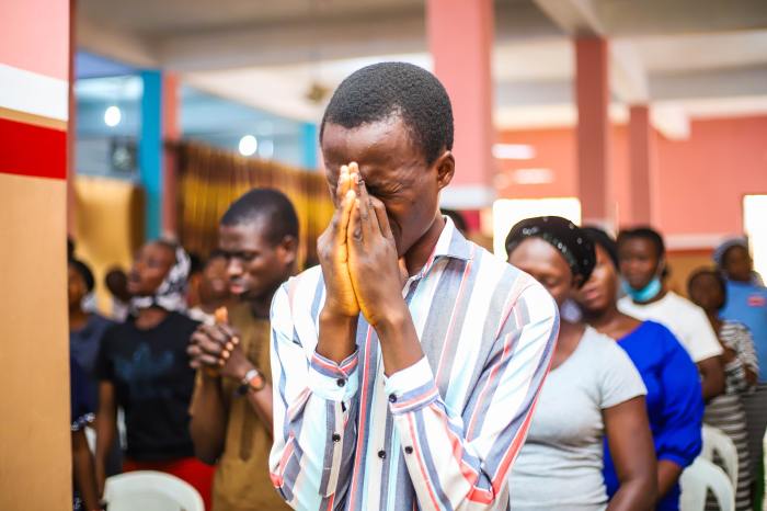 A man prays in a church in Ogbomosho, Nigeria.